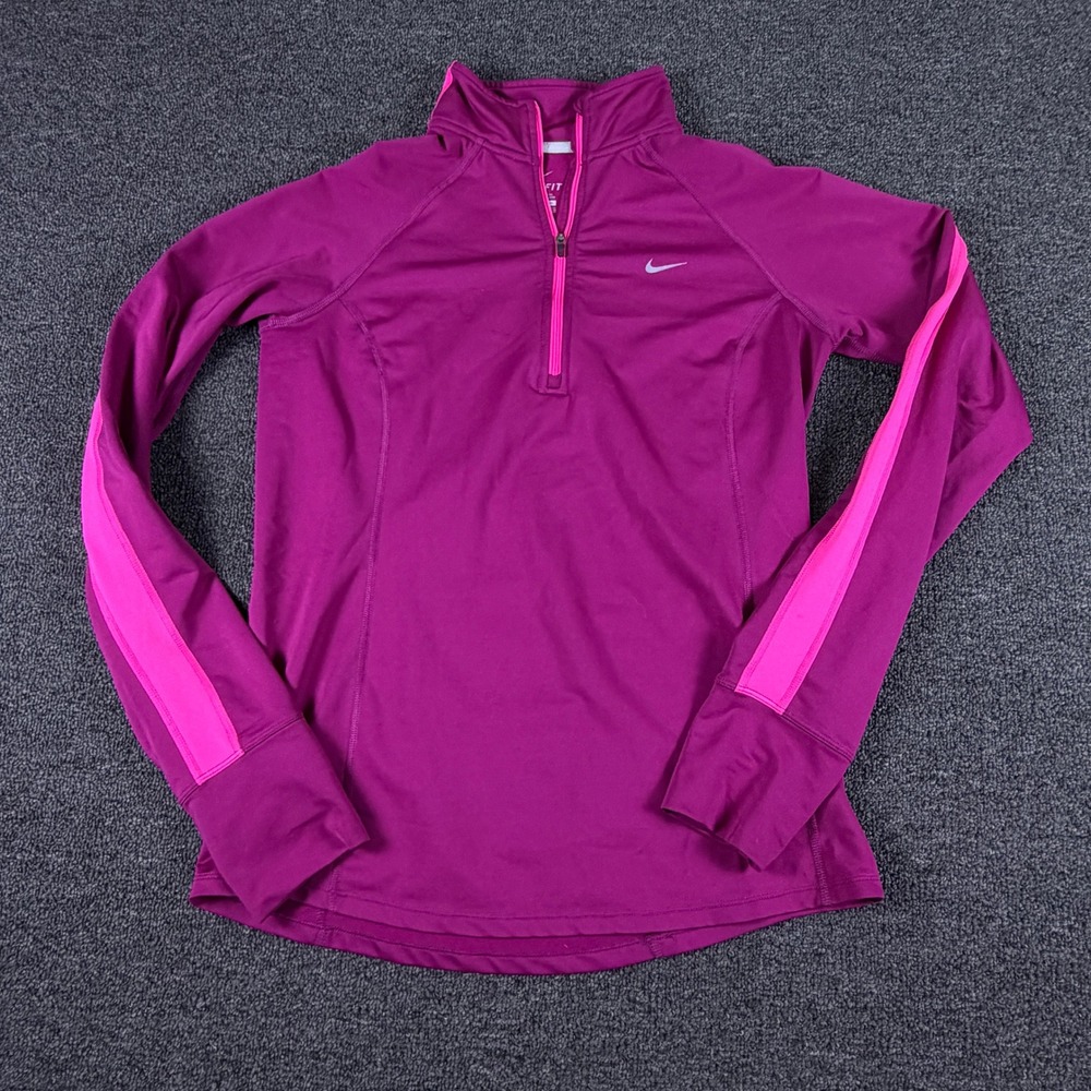 Nike Pullover Womens Medium Dri-FIT 1/4 Zip Magenta Pink Stripe Running EUC